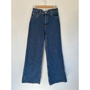 & Other Stories High Waisted Wide Leg Jeans Dark Wash Blue Denim US 27/32